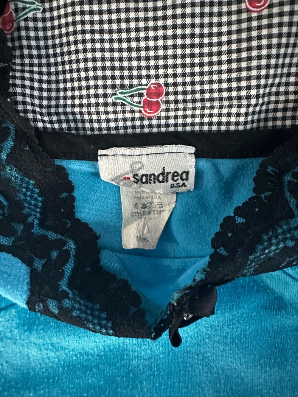 ANDREA FENZI Turquoise Blue Camisole with Black Lace Trim - Picture 5 of 6